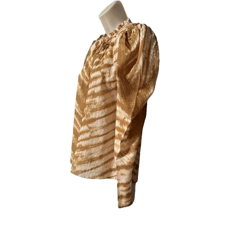 Ulla Johnson Madena Blouse Size 00 Sand Tie Dye Ruffle Boho Top